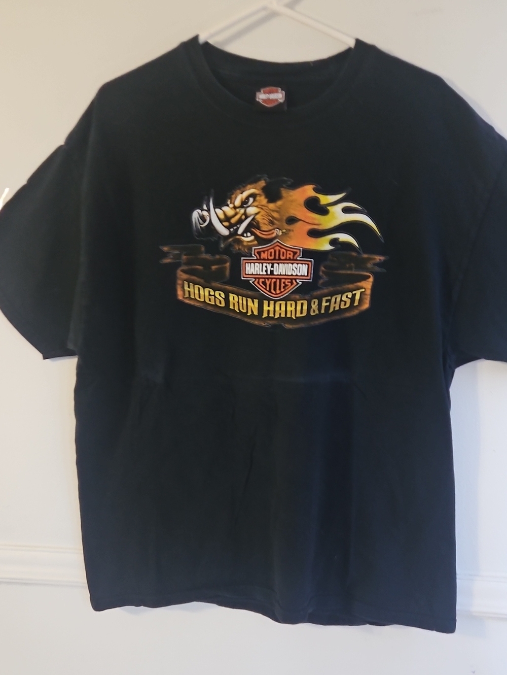 Vintage Harley Davidson Hogs Run Hard & Fast mens tee shirt.